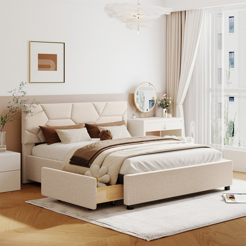 Fabric platform bed queen discount